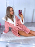 Fluffy Robe with Cable Knit Pattern - PINK